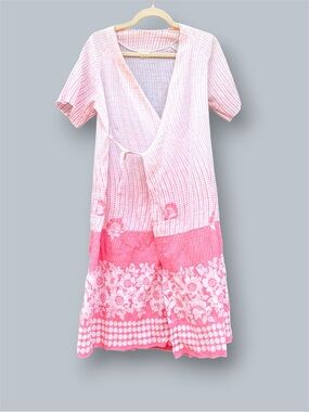 Pink Floral Wrap Dress / Robe – Tagged Size L